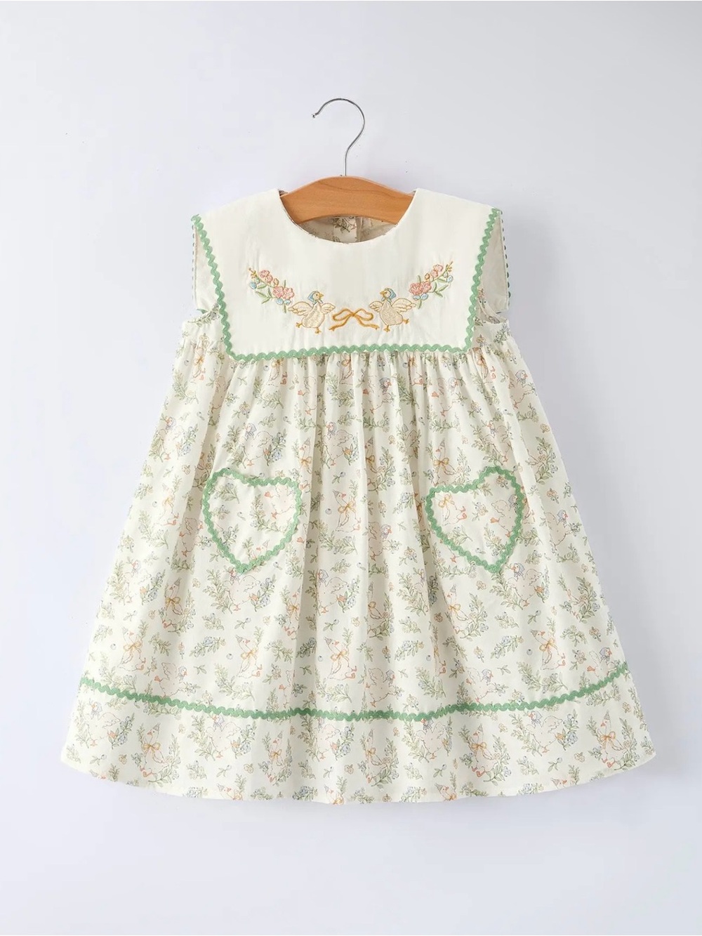 Rylee Faith Vintage Floral Duck Embroidery Girls Dress